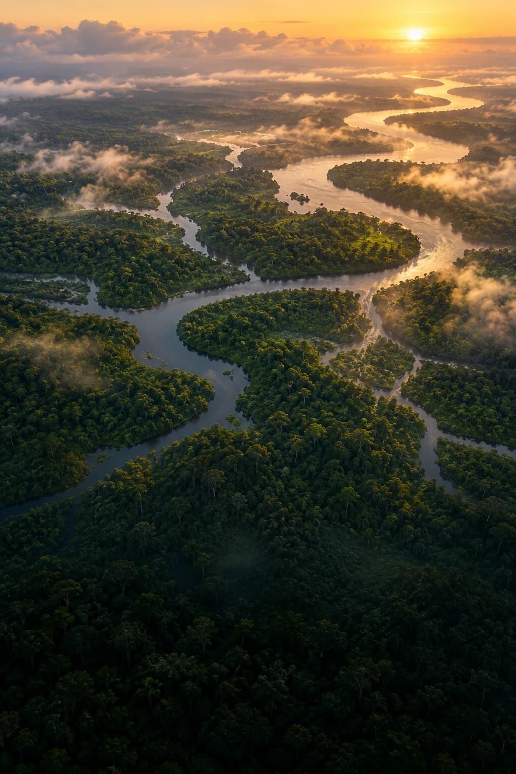 Rios serpenteando pela floresta amazônica vistos do alto